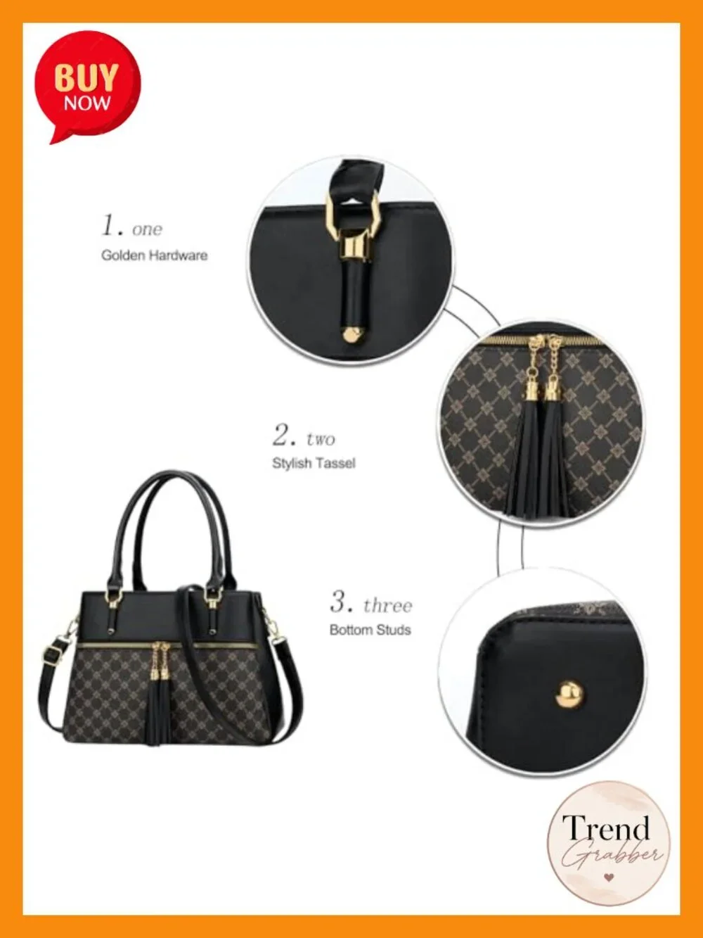 Vegan PU Leather Top Handle Satchel - 3 Compartment, Zipper Pockets